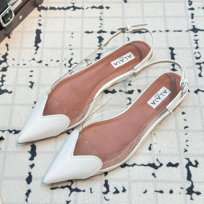 ALAIA FLAT SLINGBACK IN WHITE PATENT CALFSKIN AND FILM