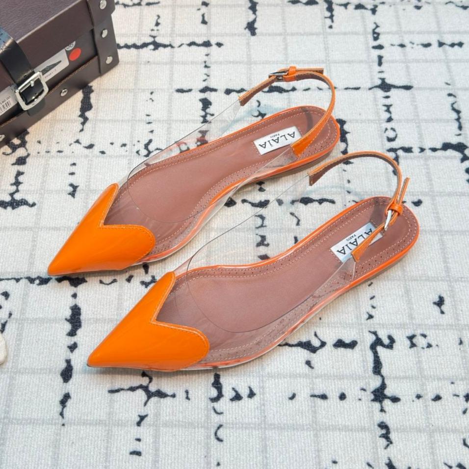 ALAIA FLAT SLINGBACK IN TIGER ORANGE PATENT CALFSKIN AND FILM