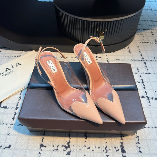 ALAIA HIGH SLINGBACK 25S 90 MM IN BEIGE CALFSKIN