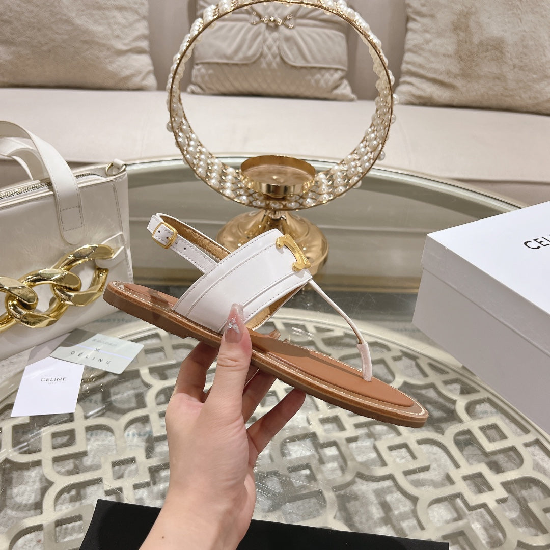 LYMPIA TRIOMPHE THONG IN CALFSKIN WHITE