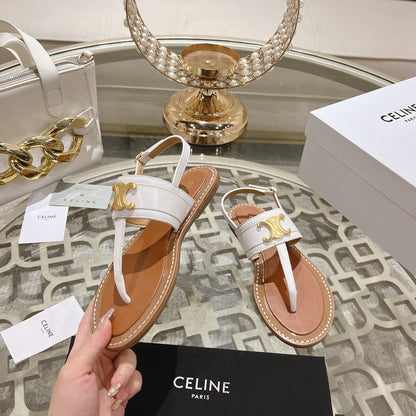 LYMPIA TRIOMPHE THONG IN CALFSKIN WHITE