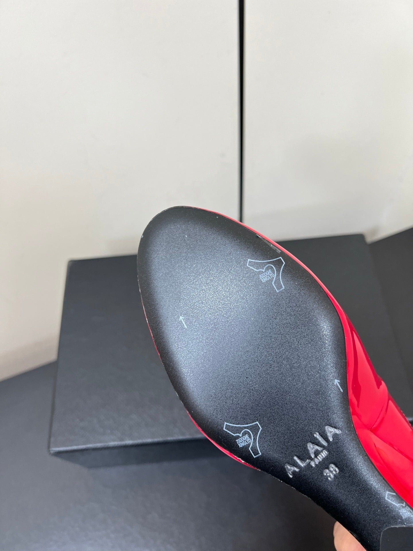 ALAIA WEDGE MULES 25S IN RED LAMBSKIN