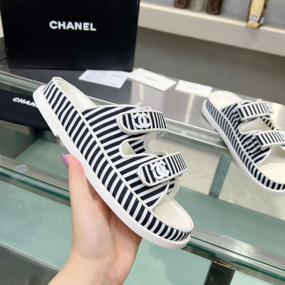 Women's Stripes Casual  Flat Sandals Black White