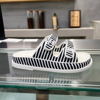 Women's Stripes Casual  Flat Sandals Black White