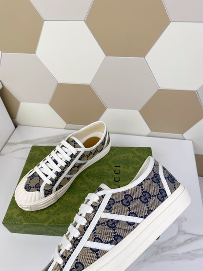 GG JULIO SNEAKER WITH WEB NAVY PATTERNED CANVAS