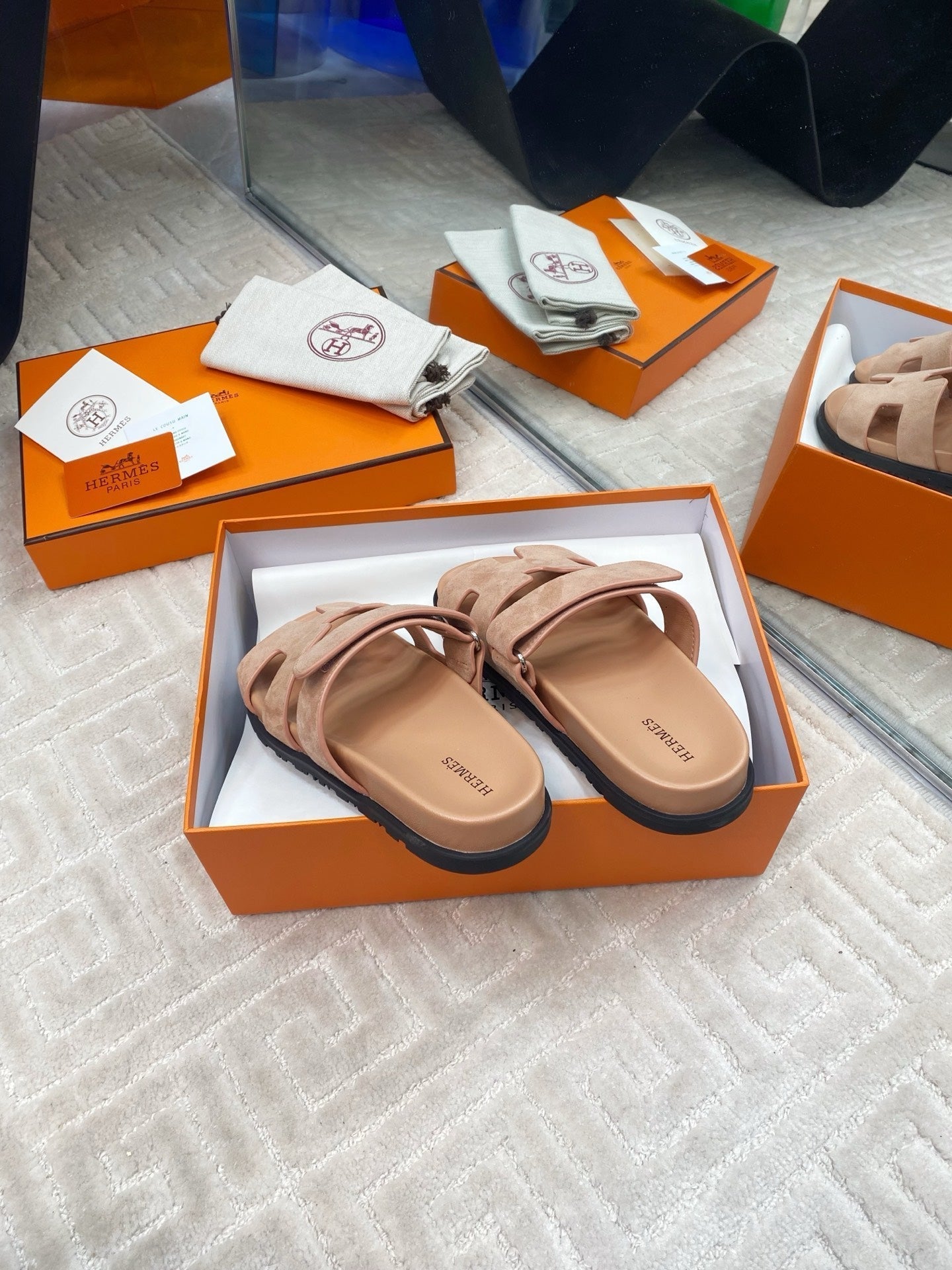 HM CHYPRE SANDALS IN DARK BEIGE SUEDE