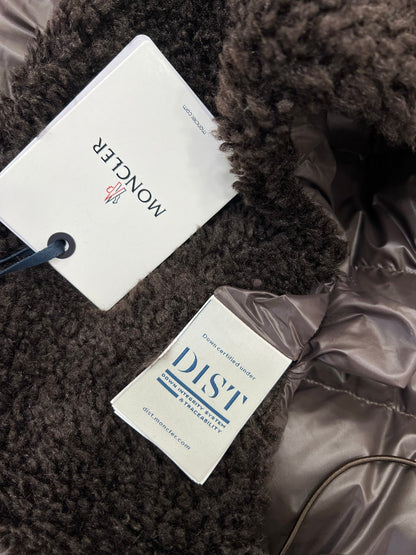 Moncler Style White Goose Down Hooded Shaggy Vest In Brown – Style 103