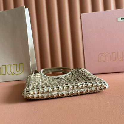 MIUMIU 26S CRYSTAL TOTE 24 BAG IN DARK BEIGE CALFSKIN