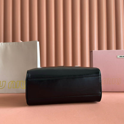 MIUMIU 26S TOP-HANDLE BAG 28 IN BLACK CALFSKIN GOLD HARDWARE