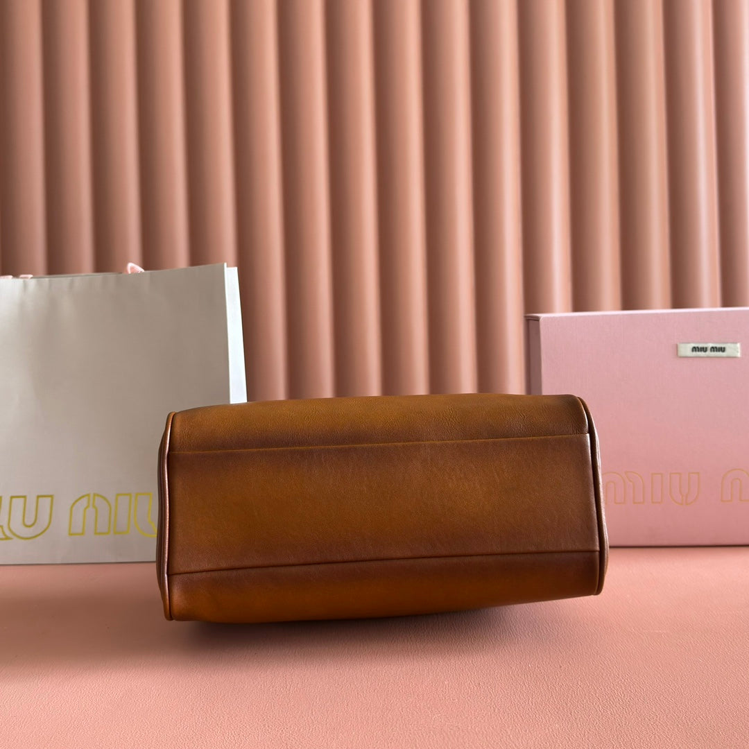 MIUMIU 26S TOP-HANDLE BAG 28 IN TAN BROWN CALFSKIN GOLD HARDWARE