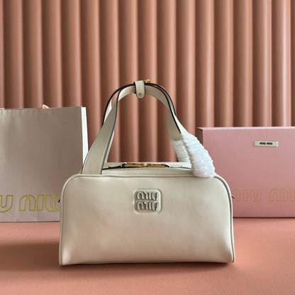 MIUMIU 26S TOP-HANDLE BAG 28 IN WHITE CALFSKIN GOLD HARDWARE