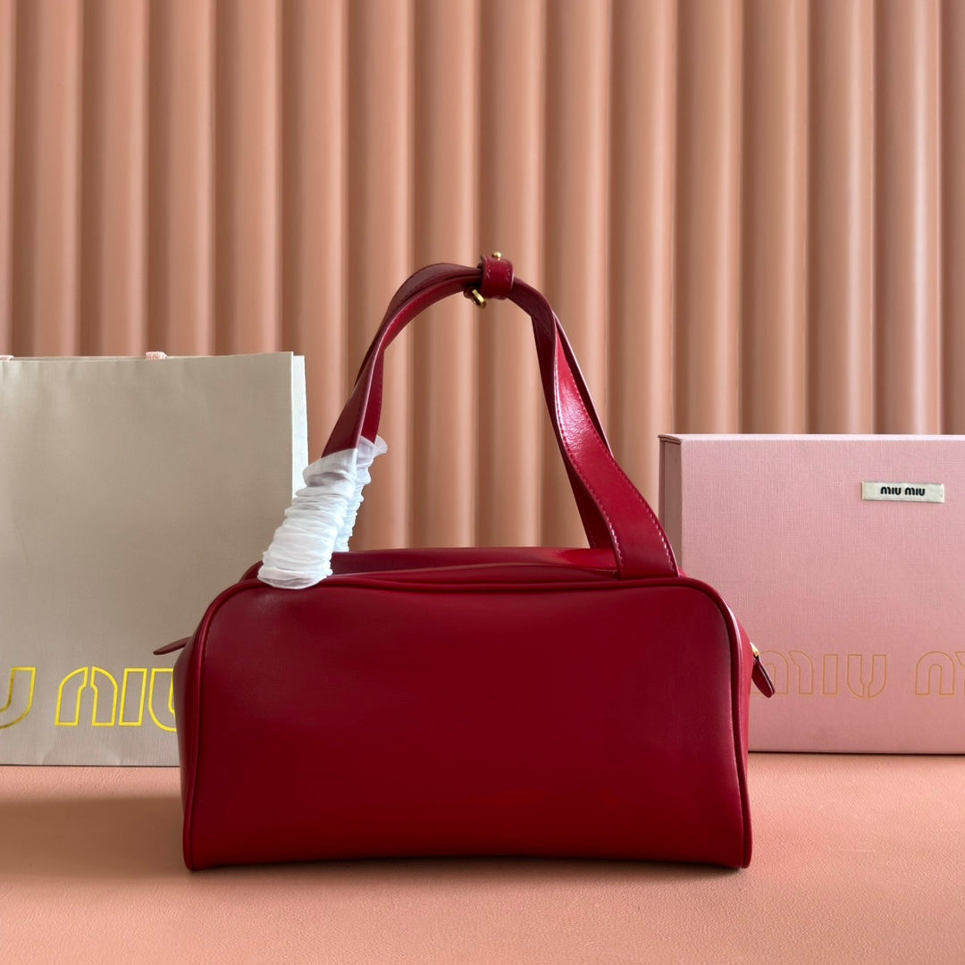 MIUMIU 26S TOP-HANDLE BAG 28 IN DARK RED CALFSKIN GOLD HARDWARE