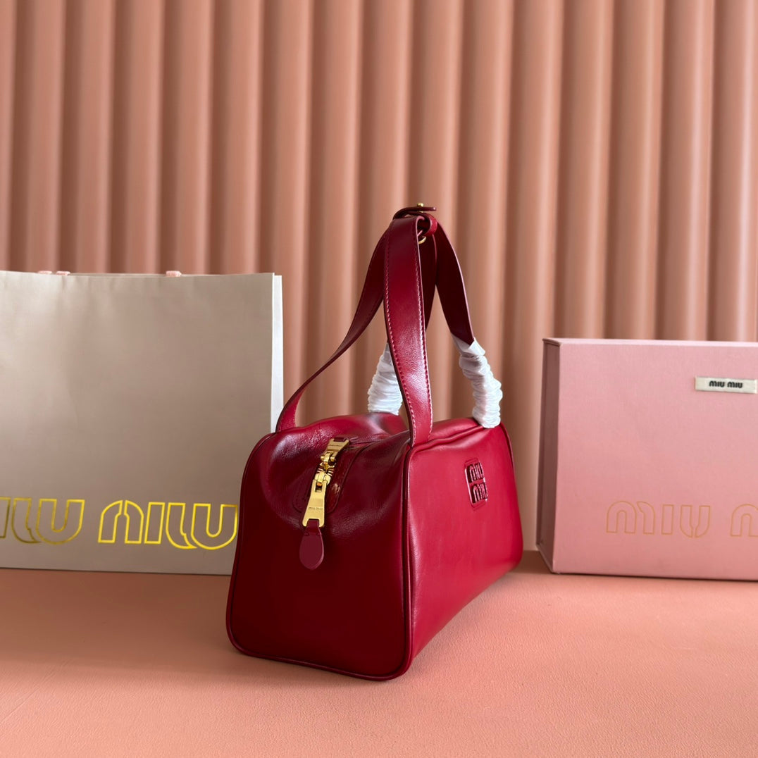 MIUMIU 26S TOP-HANDLE BAG 28 IN DARK RED CALFSKIN GOLD HARDWARE