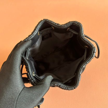 MIUMIU 26S MATELASSE POUCH BAG 16 IN BLACK CALFSKIN GOLD HARDWARE