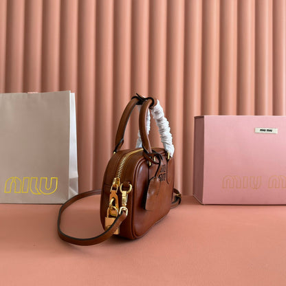 MIUMIU 26S ARCADIE BAG 19 IN TAN BROWN CALFSKIN GOLD HARDWARE