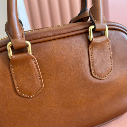 MIUMIU 26S ARCADIE BAG 19 IN TAN BROWN CALFSKIN GOLD HARDWARE