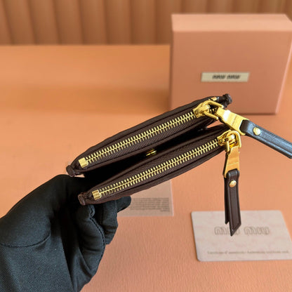 MIUMIU 26S SMALL MATELASSE CARD HOLDER 11 IN DARK BROWN CALFSKIN GOLD HARDWARE