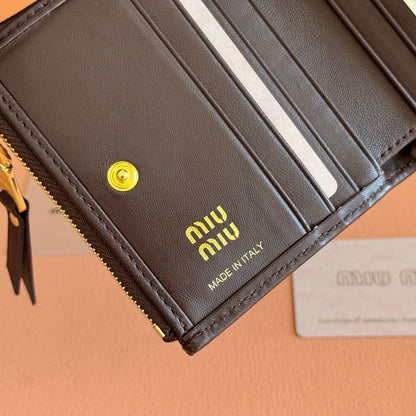 MIUMIU 26S SMALL MATELASSE CARD HOLDER 11 IN DARK BROWN CALFSKIN GOLD HARDWARE