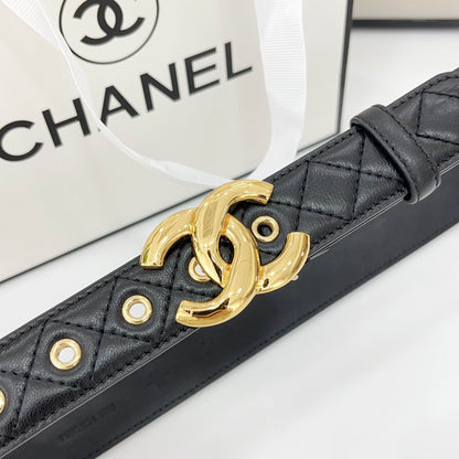 DOUBLE C BELT 30MM IN BLACK QUILTED LEATHER WITH GOLD BUCKLE