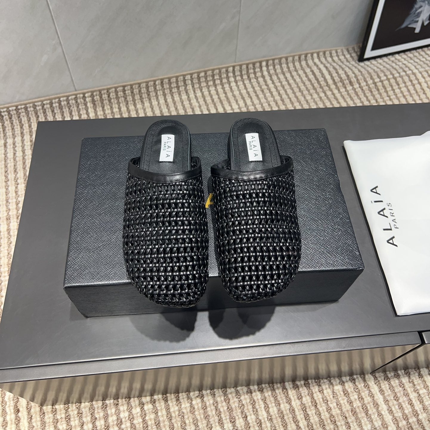 ALAIA WOVEN FLAT SHOES IN BLACK CALFSKIN STYLE 5