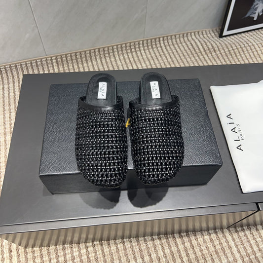 ALAIA WOVEN FLAT SHOES IN BLACK CALFSKIN STYLE 5