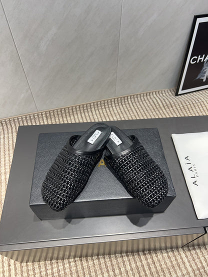 ALAIA WOVEN FLAT SHOES IN BLACK CALFSKIN STYLE 5