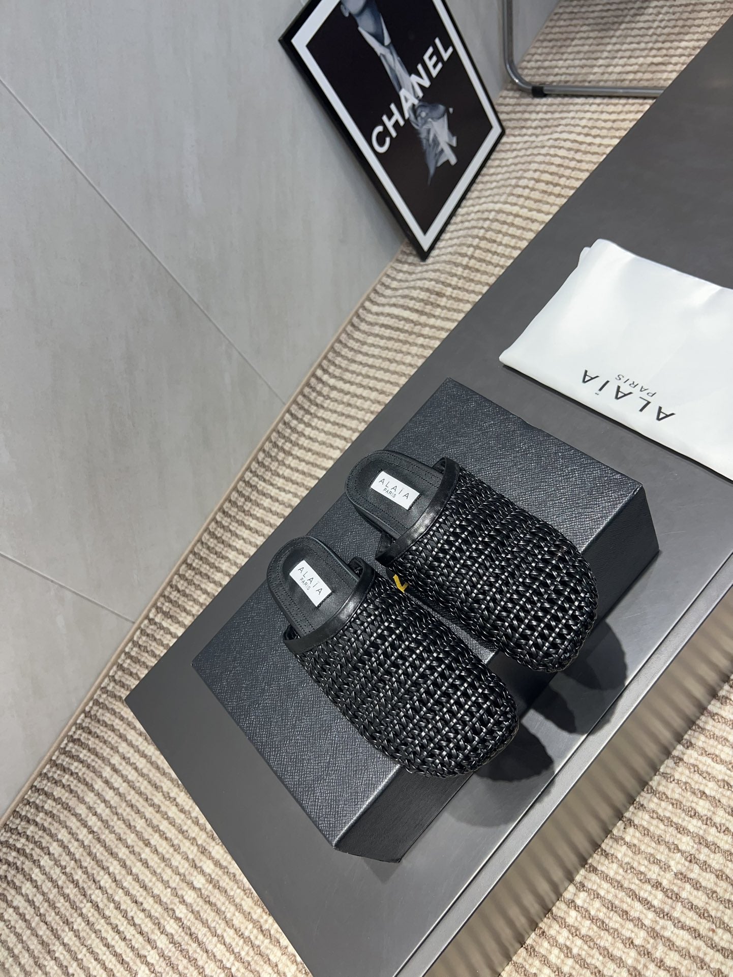 ALAIA WOVEN FLAT SHOES IN BLACK CALFSKIN STYLE 5