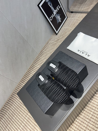 ALAIA WOVEN FLAT SHOES IN BLACK CALFSKIN STYLE 5