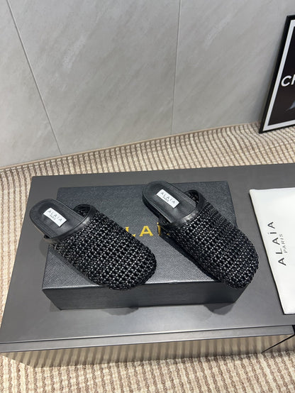 ALAIA WOVEN FLAT SHOES IN BLACK CALFSKIN STYLE 5