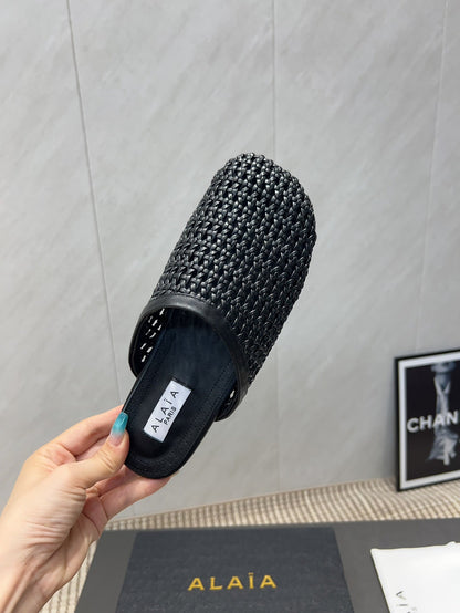 ALAIA WOVEN FLAT SHOES IN BLACK CALFSKIN STYLE 5