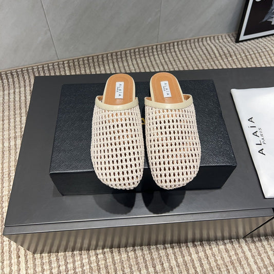 ALAIA WOVEN FLAT SHOES IN CREAM WHITE CALFSKIN STYLE 3