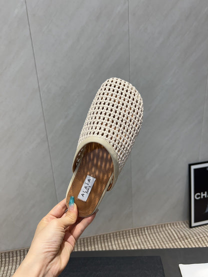 ALAIA WOVEN FLAT SHOES IN CREAM WHITE CALFSKIN STYLE 3