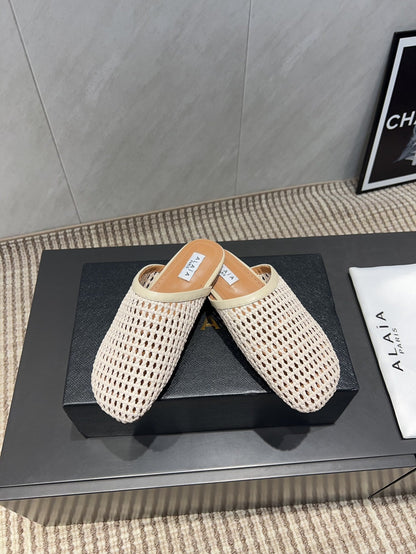 ALAIA WOVEN FLAT SHOES IN CREAM WHITE CALFSKIN STYLE 3