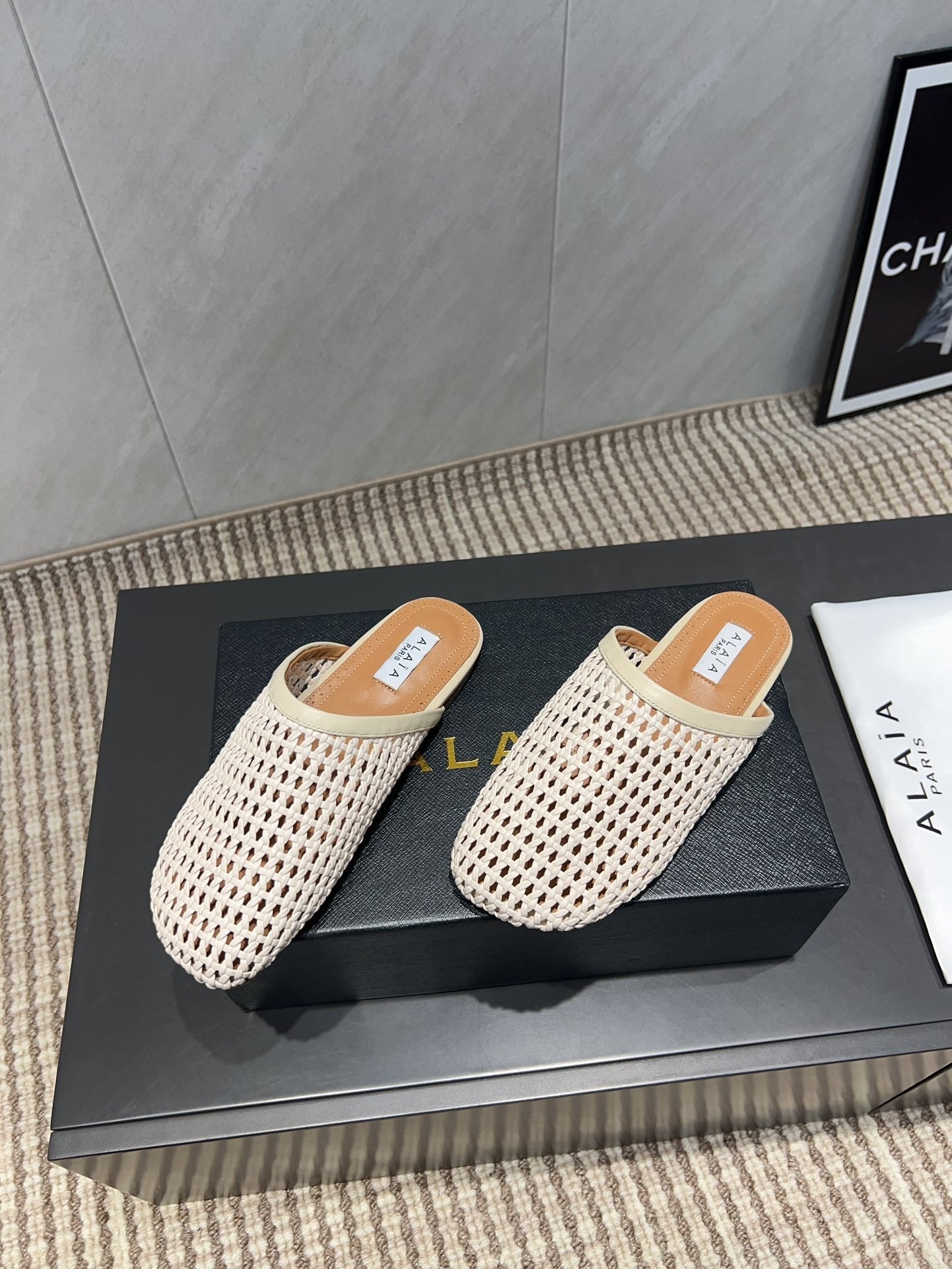 ALAIA WOVEN FLAT SHOES IN CREAM WHITE CALFSKIN STYLE 3