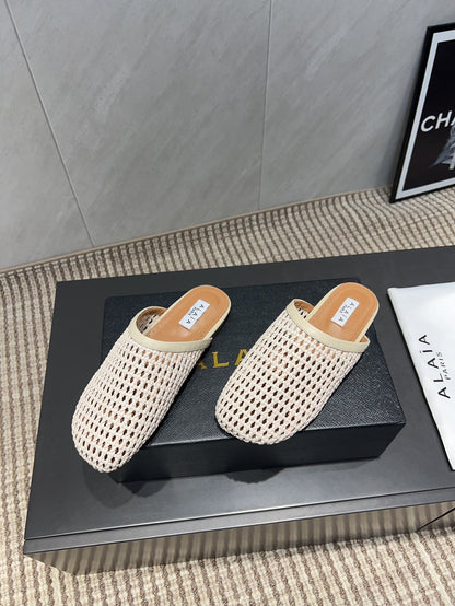 ALAIA WOVEN FLAT SHOES IN CREAM WHITE CALFSKIN STYLE 3