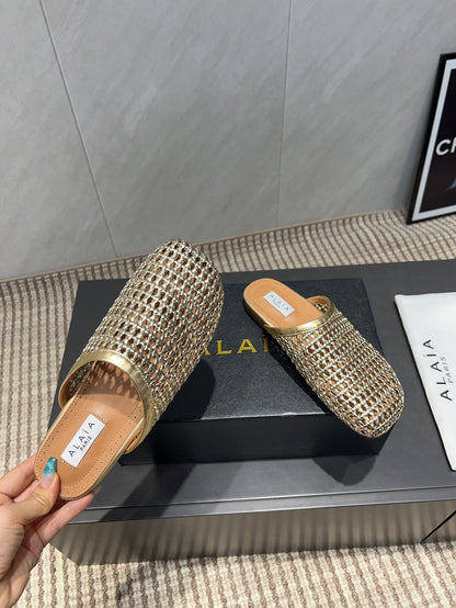 ALAIA WOVEN FLAT SHOES IN GOLD CALFSKIN STYLE 2
