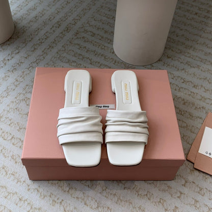 Women's White Denim Slippers With Stylized Straps