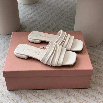 Women's White Denim Slippers With Stylized Straps