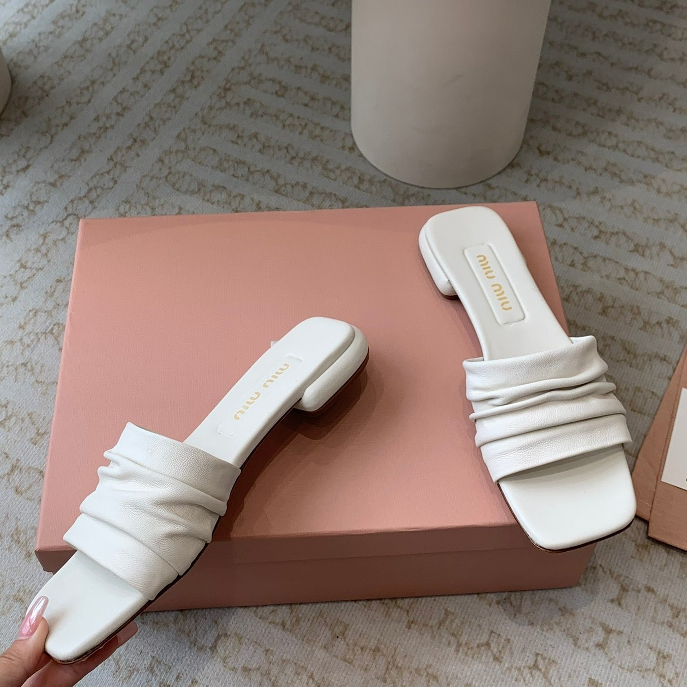 Women's White Denim Slippers With Stylized Straps