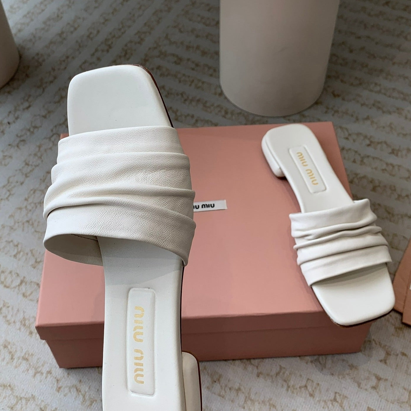 Women's White Denim Slippers With Stylized Straps