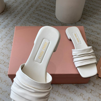 Women's White Denim Slippers With Stylized Straps