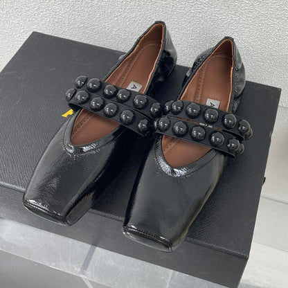 ALAIA MARY JANE PEARL IN GLOSSY BLACK LAMBSKIN