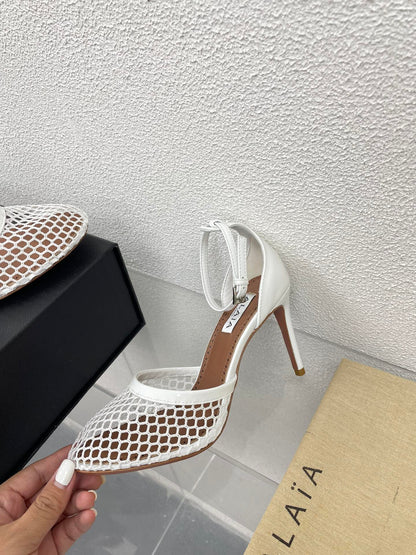 ALAIA HIGH FISHNET 9 CM PUMPS IN WHITE MESH