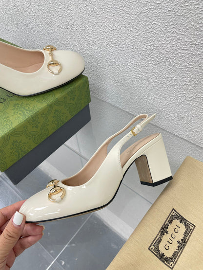 GG WOMEN'S HORSEBIT SLINGBACK 75MM IN WHITE CALFSKIN