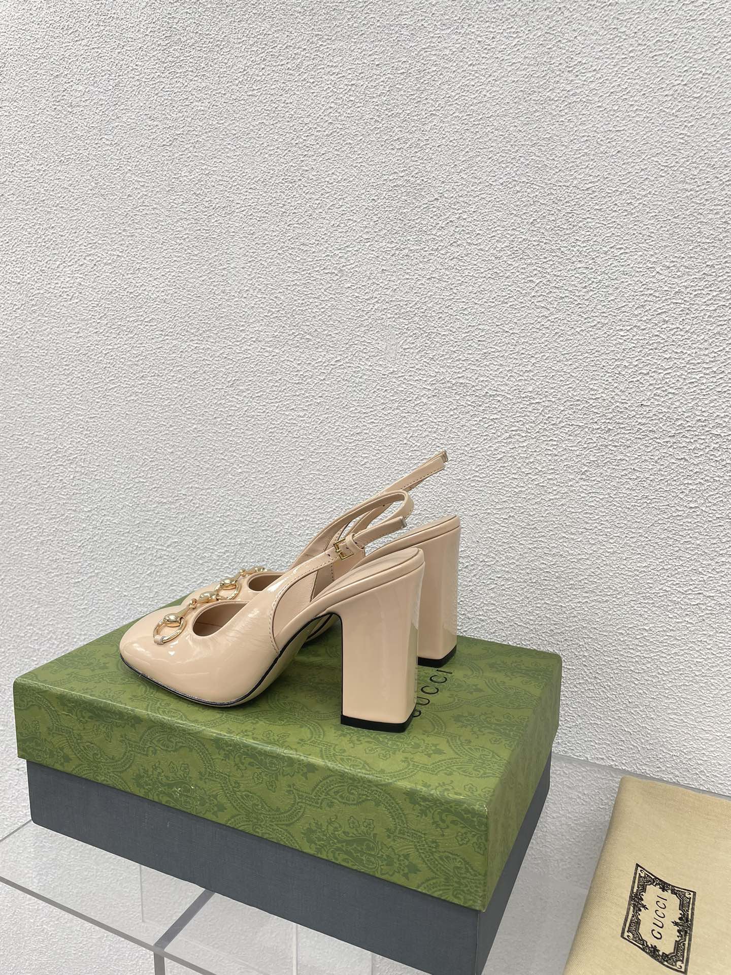 GG WOMEN'S HORSEBIT SLINGBACK 95MM IN TAN BEIGE CALFSKIN