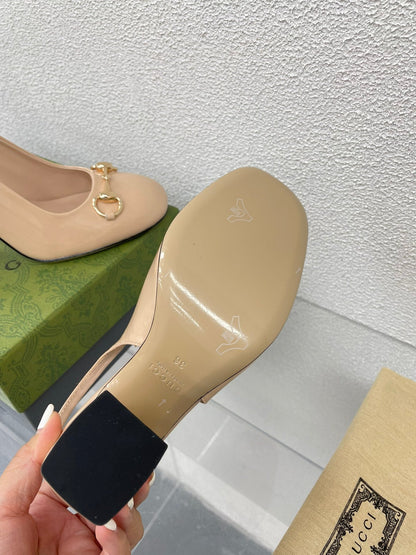 GG WOMEN'S HORSEBIT SLINGBACK 95MM IN TAN BEIGE CALFSKIN