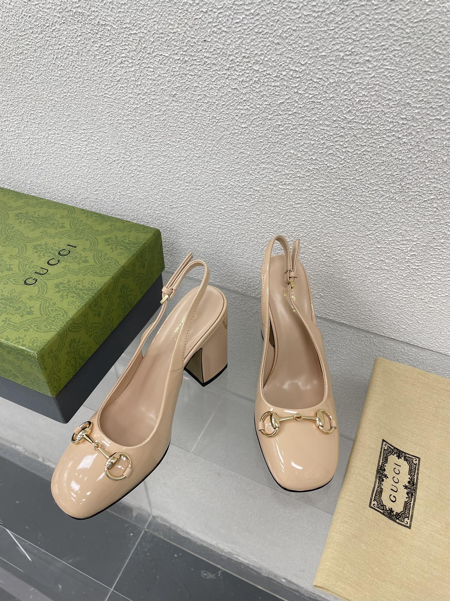 GG WOMEN'S HORSEBIT SLINGBACK 95MM IN TAN BEIGE CALFSKIN