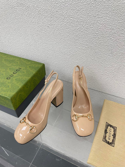 GG WOMEN'S HORSEBIT SLINGBACK 95MM IN TAN BEIGE CALFSKIN