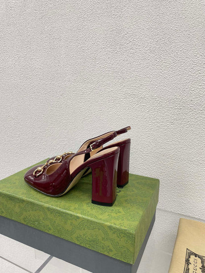 GG WOMEN'S HORSEBIT SLINGBACK 95MM IN WINE RED CALFSKIN