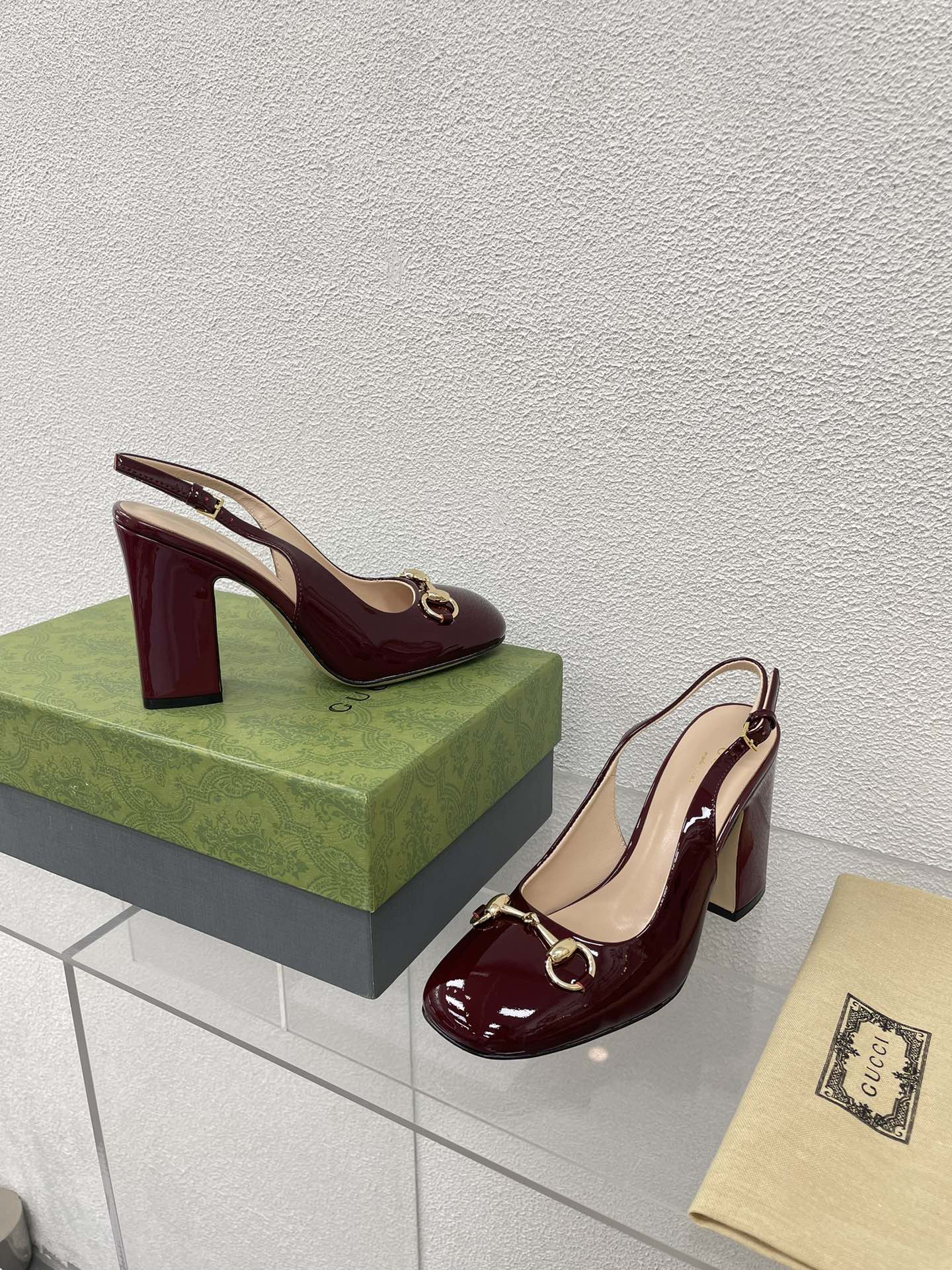 GG WOMEN'S HORSEBIT SLINGBACK 95MM IN WINE RED CALFSKIN